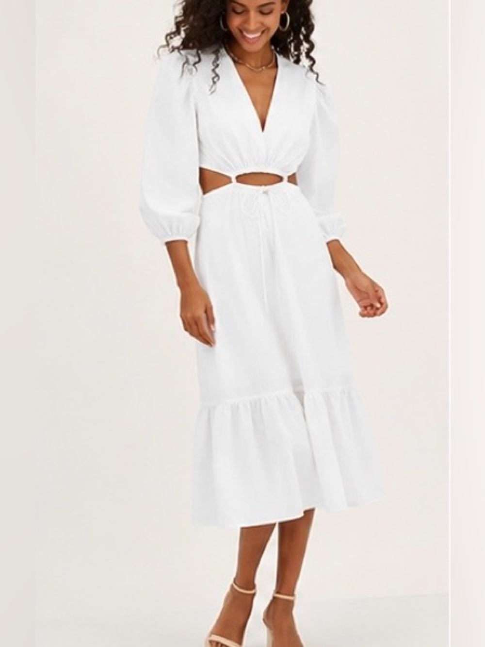 ASTR The Label Rosewood White Cutout Waist Midi Dress Size S